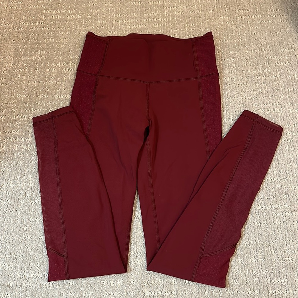 Lululemon Burgundy Leggings with Mesh detailing